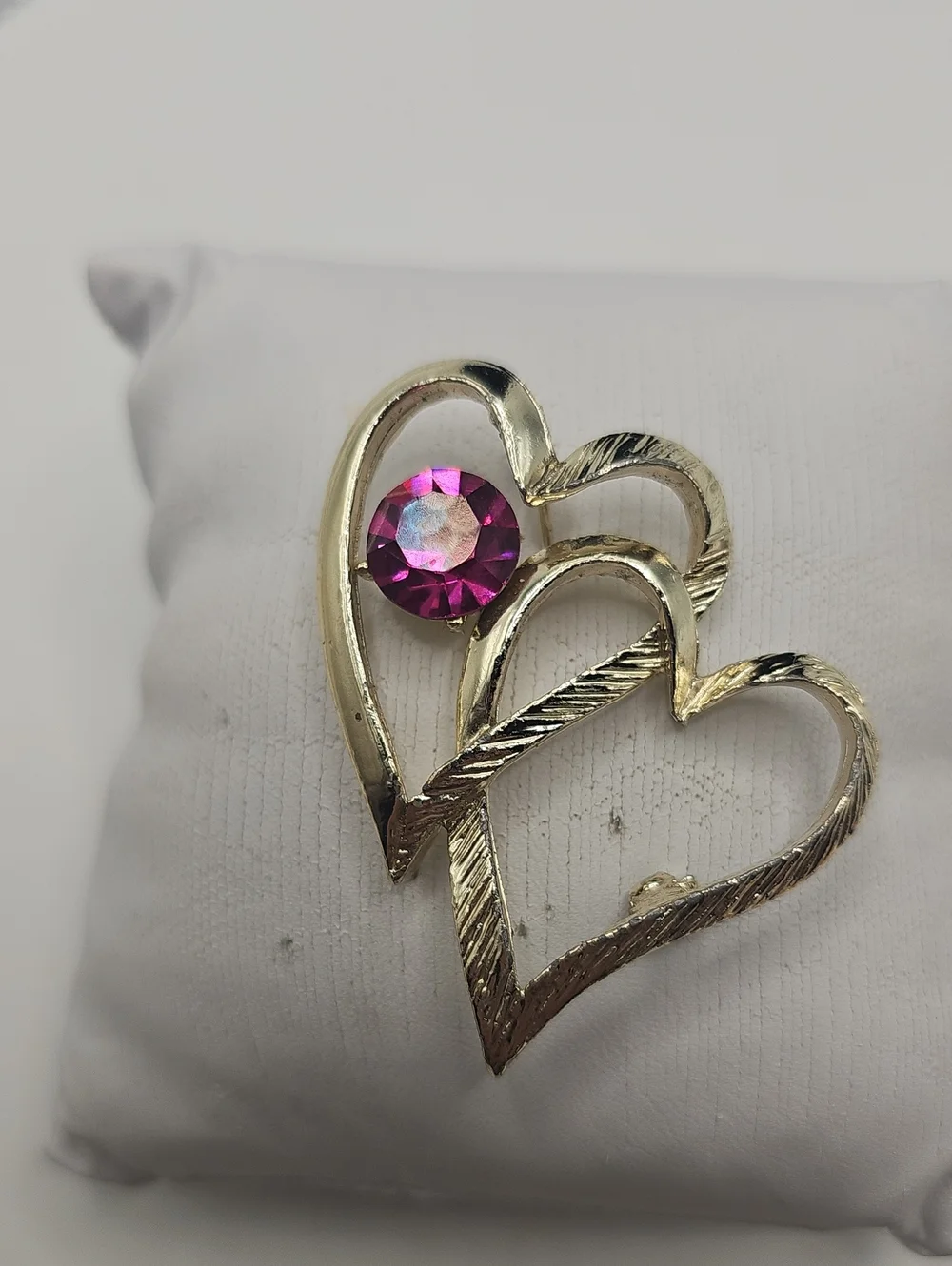 Unbranded Triple Heart Brooch Womens OS Gold Pink Rhinestone Vintage Y2K Pin